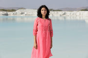 Coral Embroidered Chanderi Pintuck Kurta with Slip
