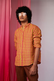 Men's Chaukor Linen Band Collar Shirt