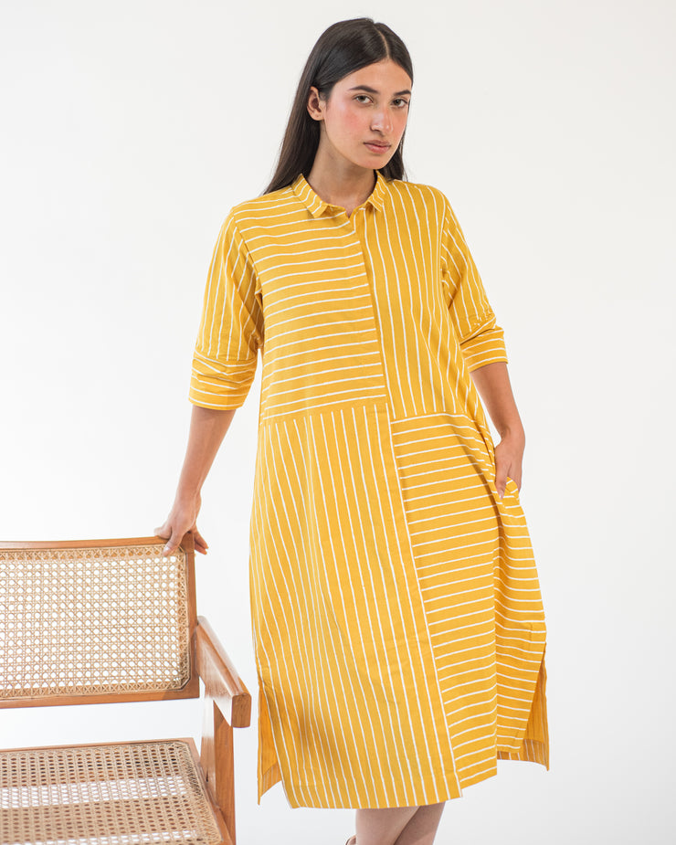 Yellow Stripe Shirt Dress