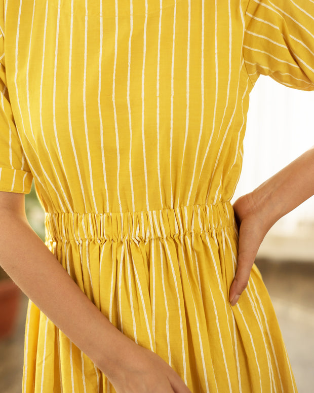 Yellow Stripe Elastic Waist Dress