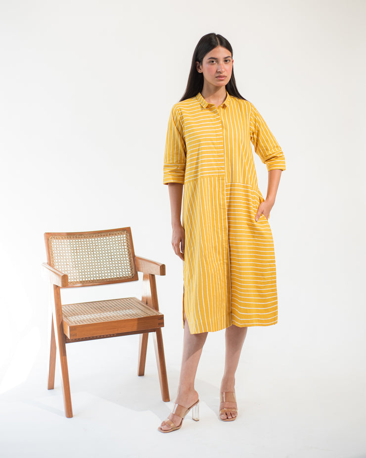 Yellow Stripe Shirt Dress