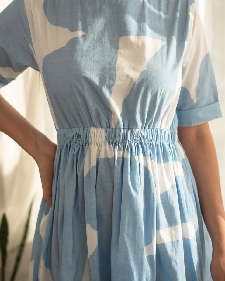 Blue Abstract Elastic Waist Dress