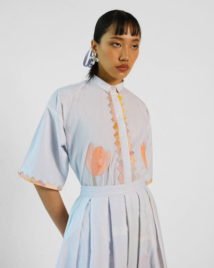 Abstract Print Applique Cotton Shirt Skirt Set of 2