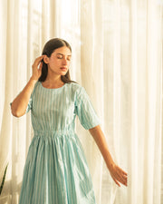 Blue Stripe Elastic Waist Dress