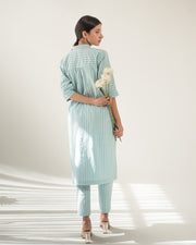 Blue Stripe Shirt Dress and Pant Set (Set of 2)