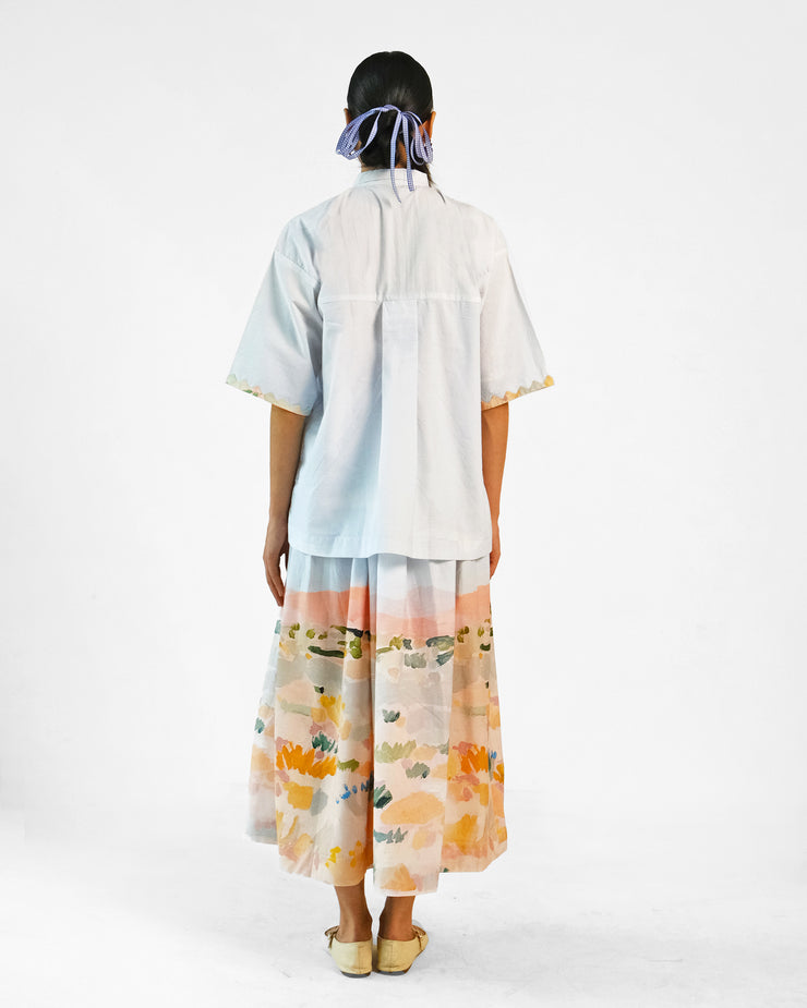 Abstract Print Applique Cotton Shirt Skirt Set of 2