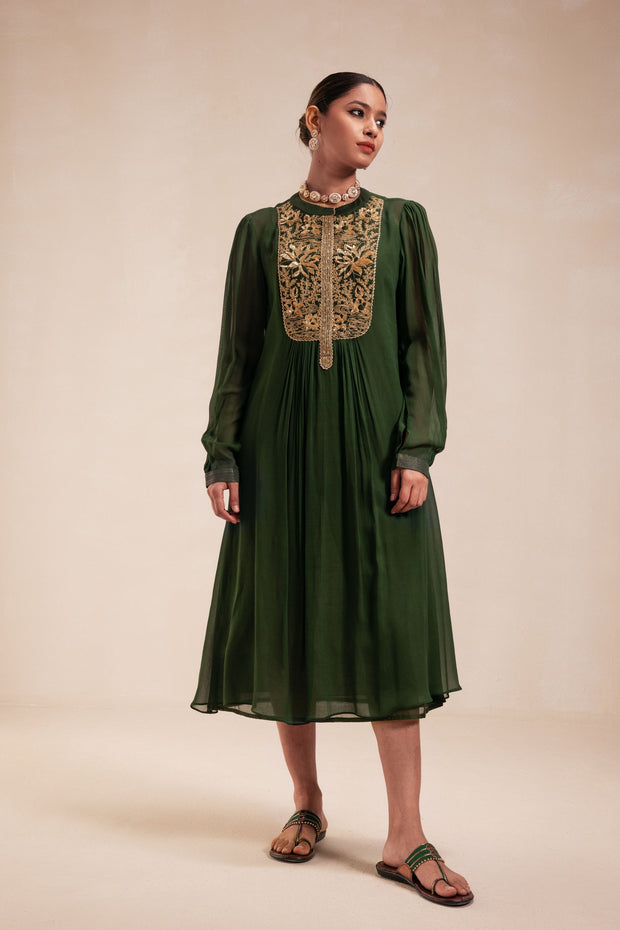 Green Intricate Embroidery Dress