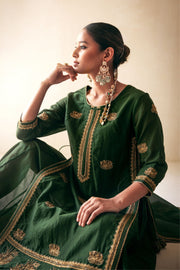 green chanderi lucknowi style kurta