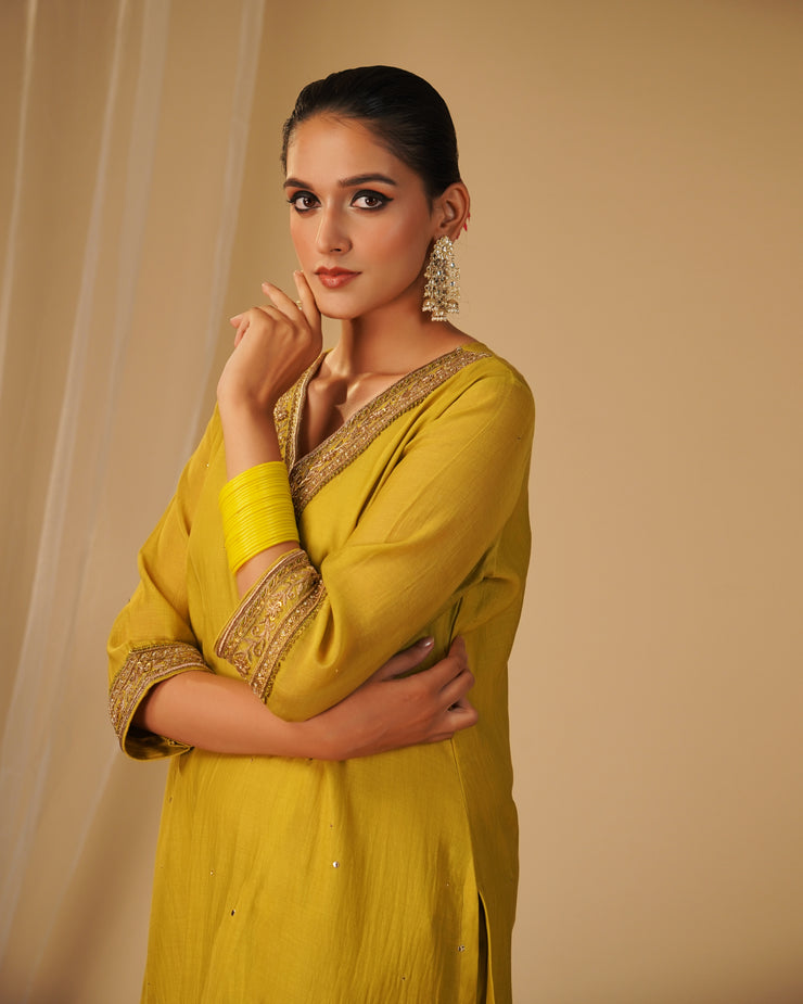 Yellow V-neck Tunic Set