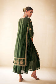 green chanderi lucknowi style kurta