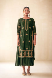 green chanderi lucknowi style kurta