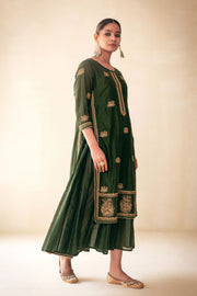 green chanderi lucknowi style kurta