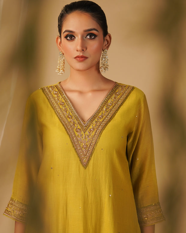 Yellow V-neck Tunic Set