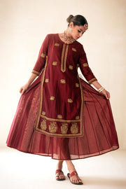 maroon chanderi lucknowi style kurta