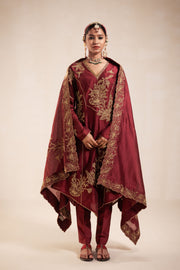 Maroon High Low Kurta Set