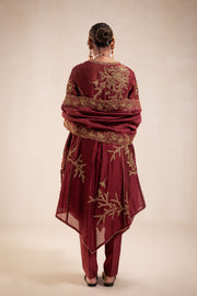 Maroon High Low Kurta Set