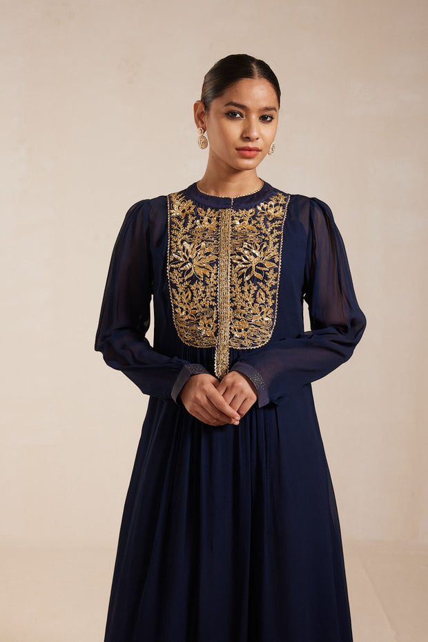 Navy Blue Embroidery Dress