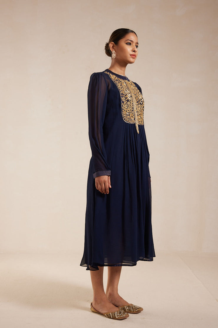 Navy Blue Embroidery Dress