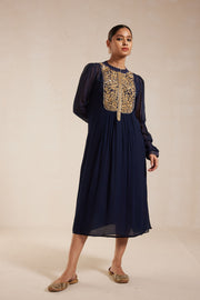 Navy Blue Embroidery Dress