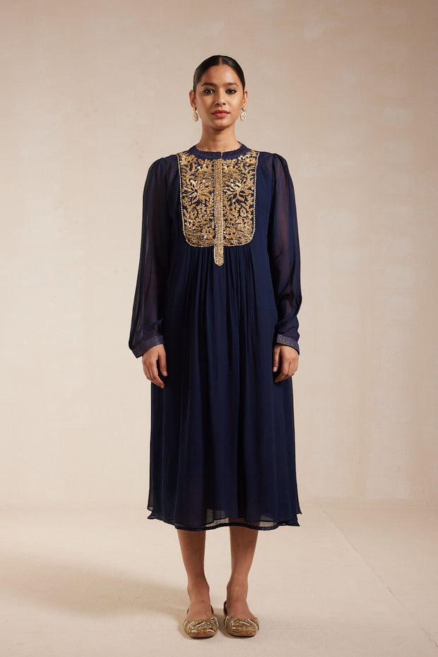 Navy Blue Embroidery Dress