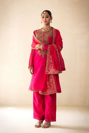 pink embroided organza kurta set