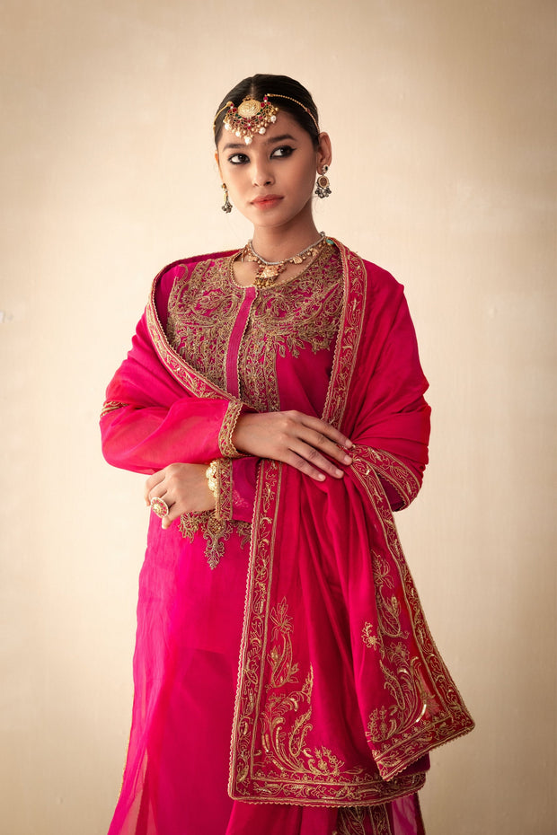 pink embroided organza kurta set