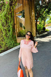 Pink-Orange Braided Collar Short Dress