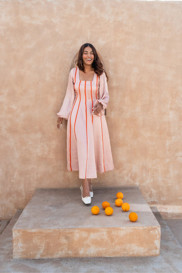 Pink Maxi Dress- Orange Braids