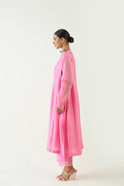 Urvi: Embroidered Side Gather Kurta set - Candy Pink