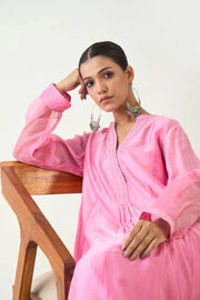 Urvi: Embroidered Side Gather Kurta set - Candy Pink