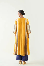 Isha: Cotton Silk Kali Kurta set- Mustard and Purple