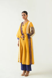 Isha: Cotton Silk Kali Kurta set- Mustard and Purple