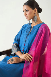 Leela: Cotton silk Cypress Choga set - Blue and Pink