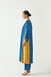 Kriya: Cotton Silk Color block choga set - Blue Mustard Pink