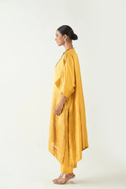 Damani: Silk with Gold weave Kimono Kaftan set - Mustard