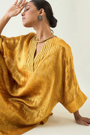 Damani: Silk with Gold weave Kimono Kaftan set - Mustard