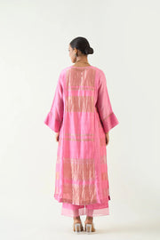 Mira: Silk stripe tissue Choga set- Candy Pink