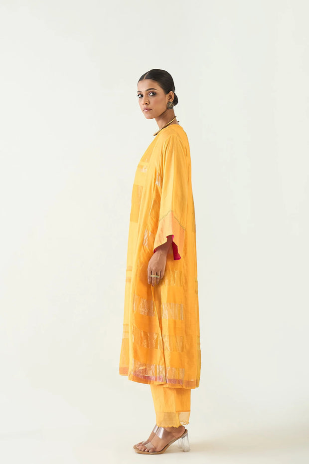 Mira: Silk stripe tissue Choga set- Mango