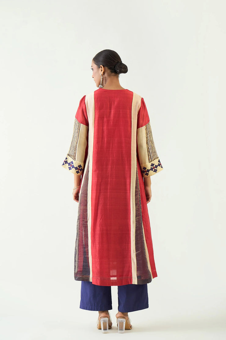 Roop: Cotton Silk Kali Kurta set - Red and Purple