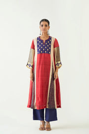 Roop: Cotton Silk Kali Kurta set - Red and Purple