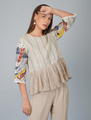APPLIQUE SLEEVES GATHERED TOP