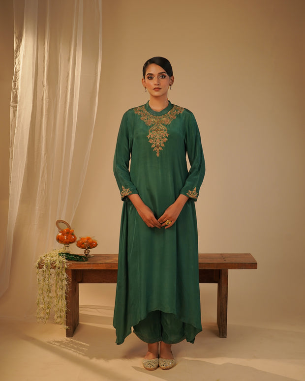 Green High-neck Tunic Set