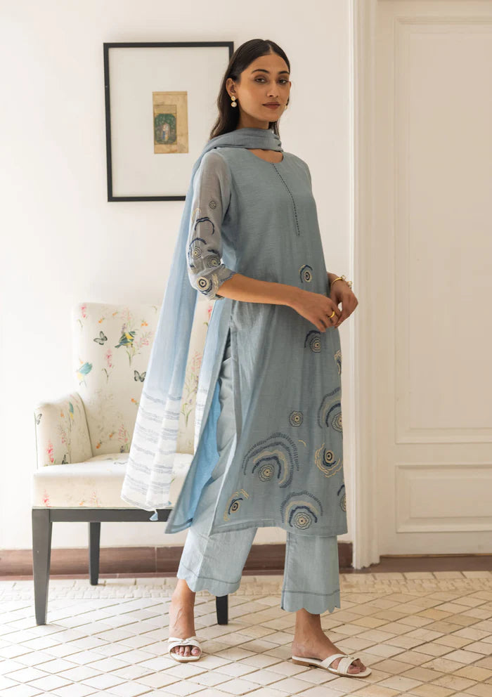 POWDER BLUE EMBROIDERED KURTA SET