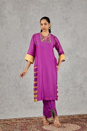 PURPLE SHORT ABSTRACT EMBROIDERY YOKE KURTA