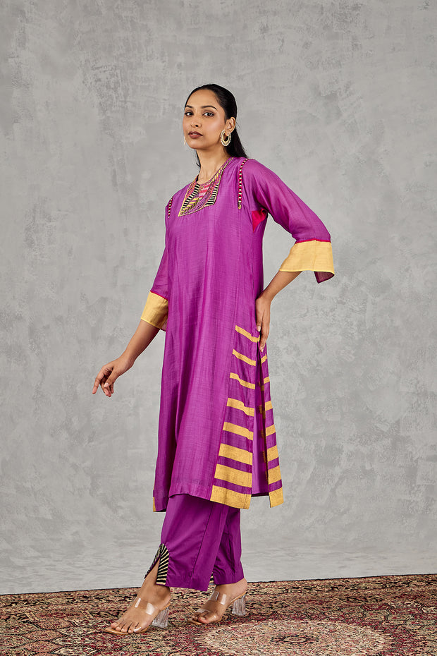 PURPLE SHORT ABSTRACT EMBROIDERY YOKE KURTA