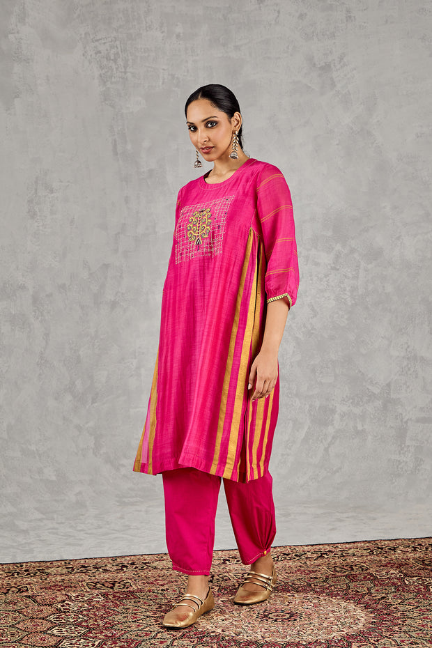 HOT PINK TREE EMBROIDERY KURTA