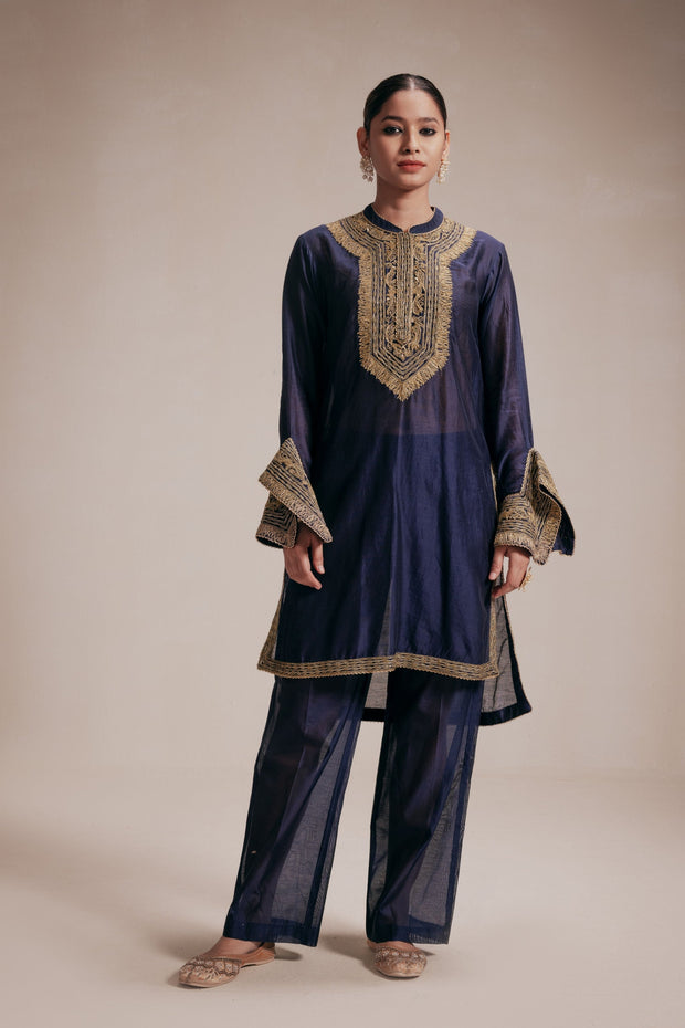 blue high low kurta set