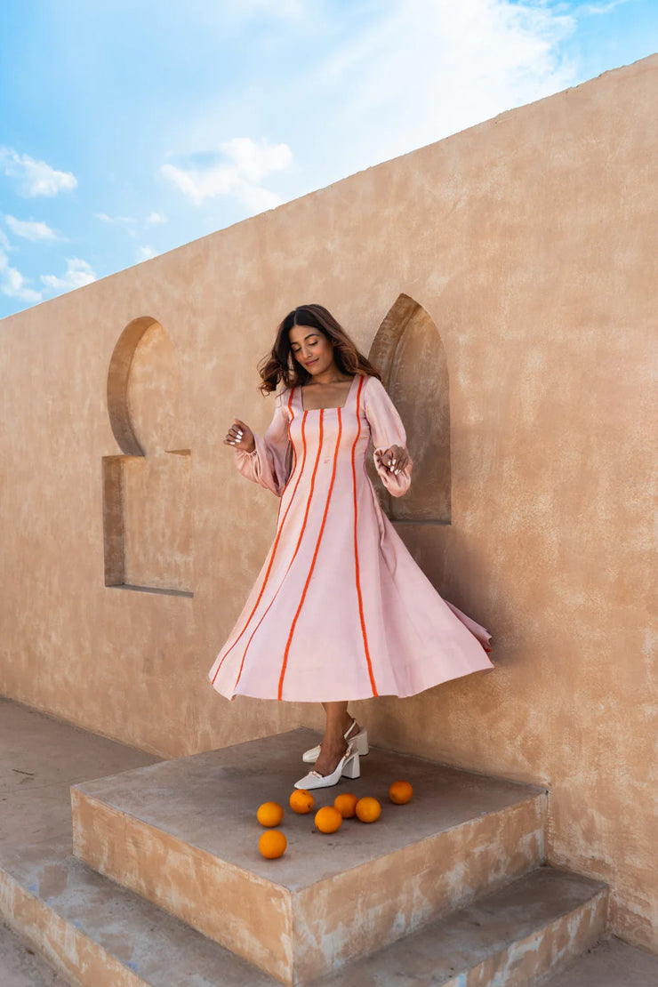 Pink Maxi Dress- Orange Braids