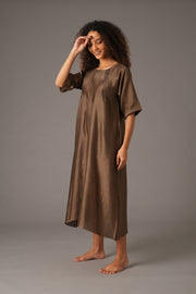 Olive Round Neck Piping Dress