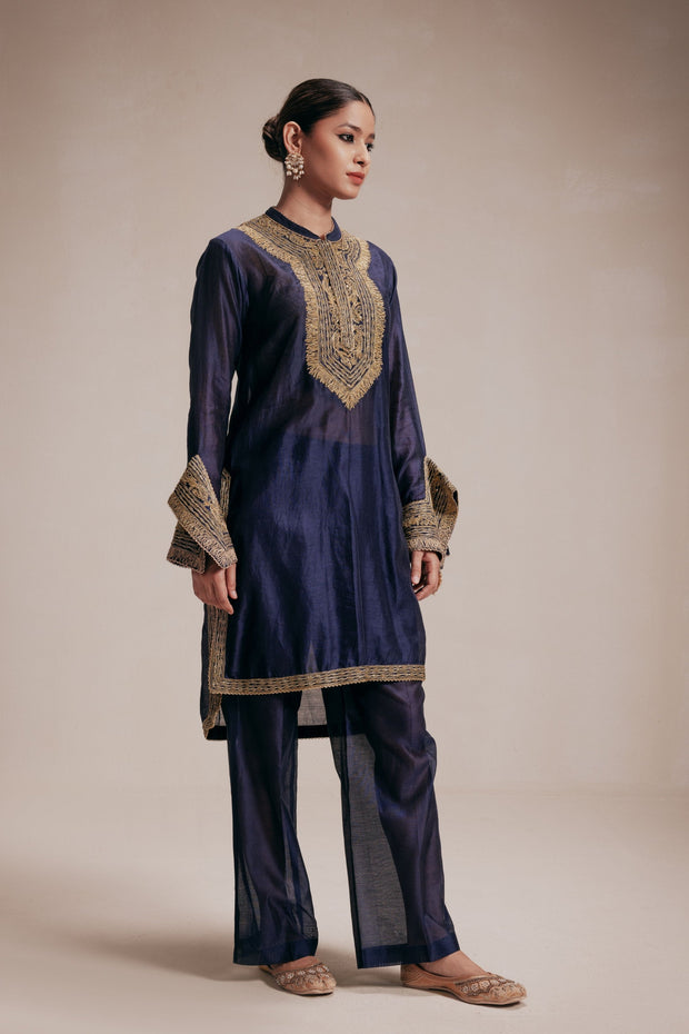 blue high low kurta set